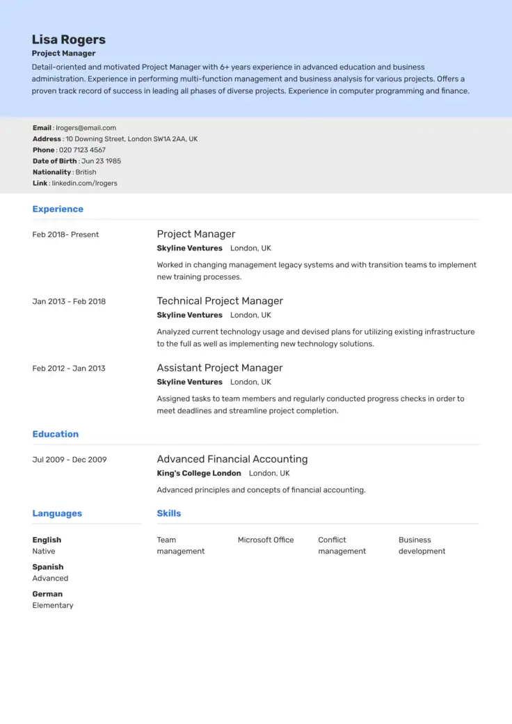 CV template Omsk