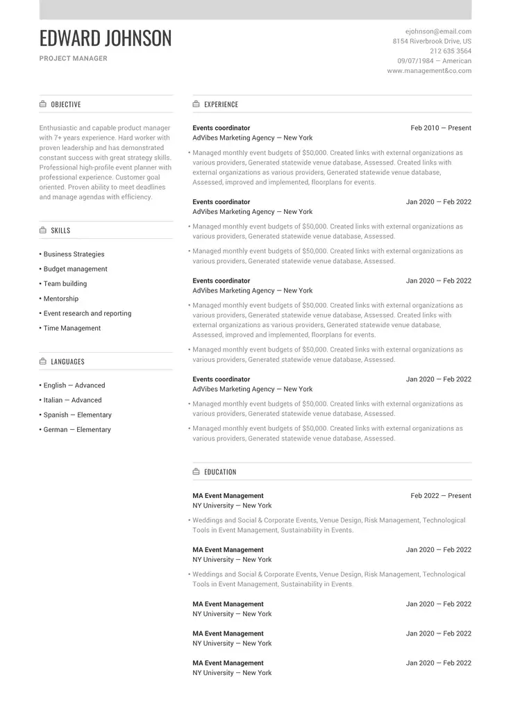 CV template Zurich