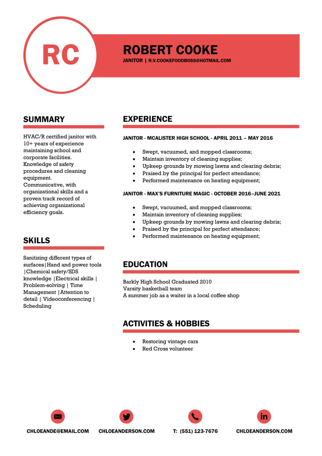 Janitor Resume [Free Guidelines & Downloadable Sample]