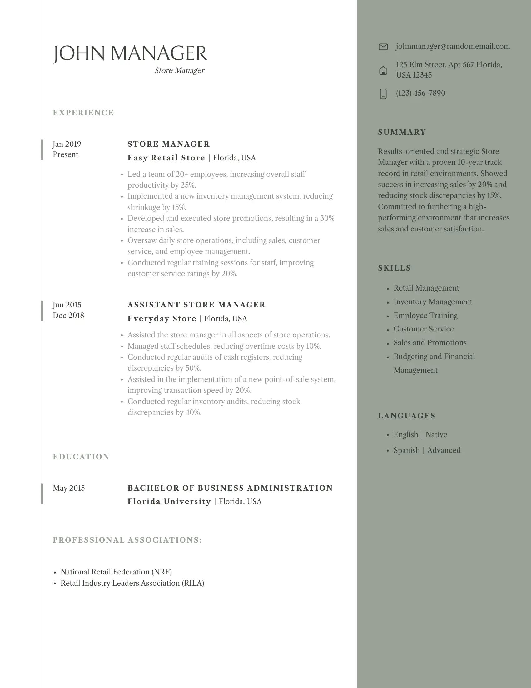 Store Member Resume Examples Retail Experience On Resume