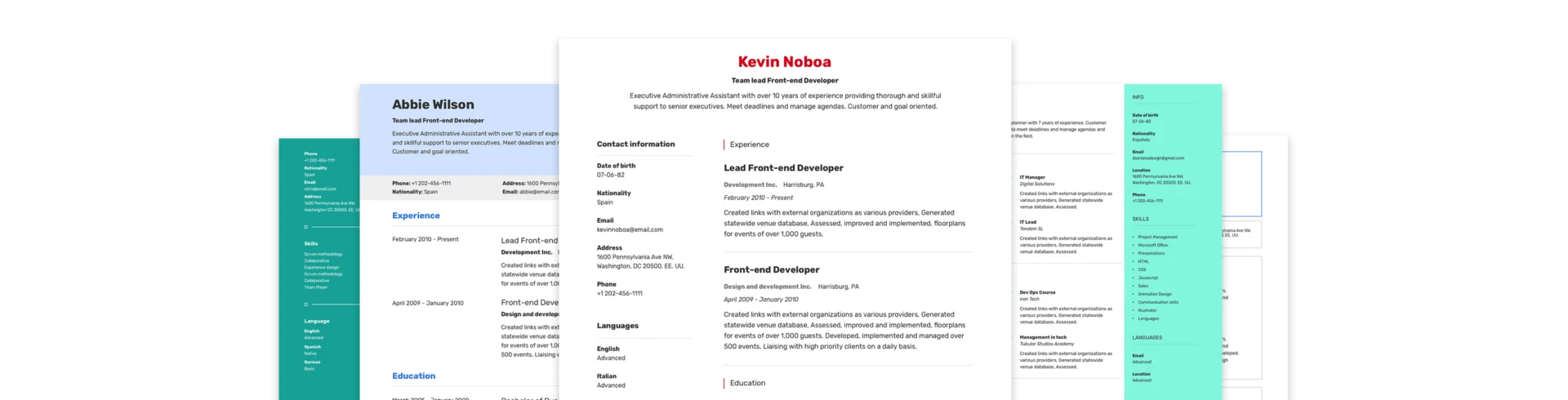 resume examples carousel