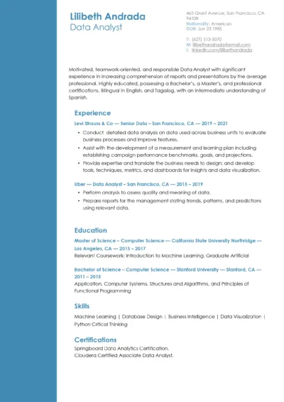 Real Data Analyst example for free word download