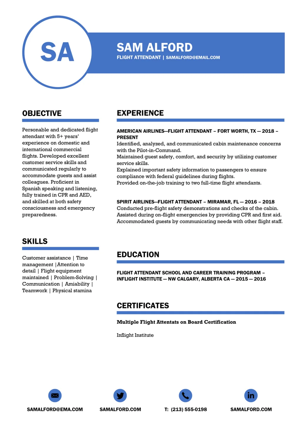 Flight Attendant Resume Example [+ Free Template]