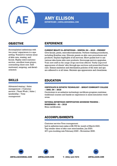 Esthetician Resume Example to download in word