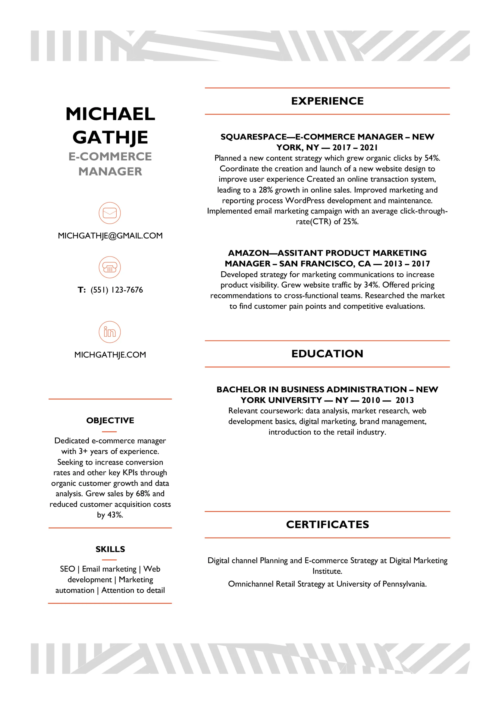 E-Commerce Manager Resume Example [Guide + Free Download ]