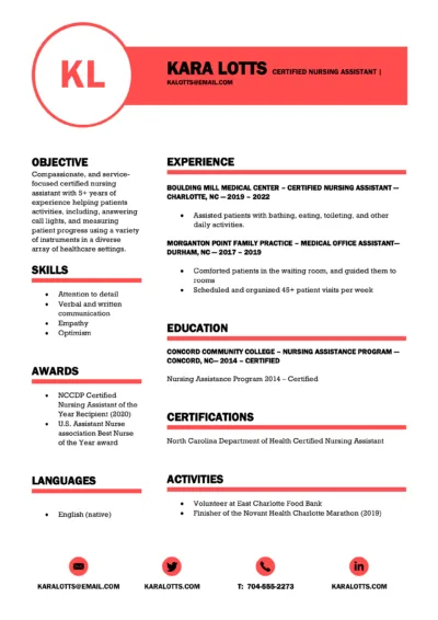 Certified nursing assistant resume example to download in word