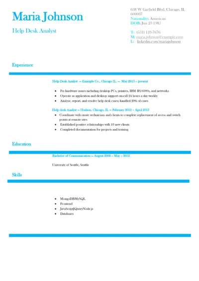 Help desk resume example to download in word