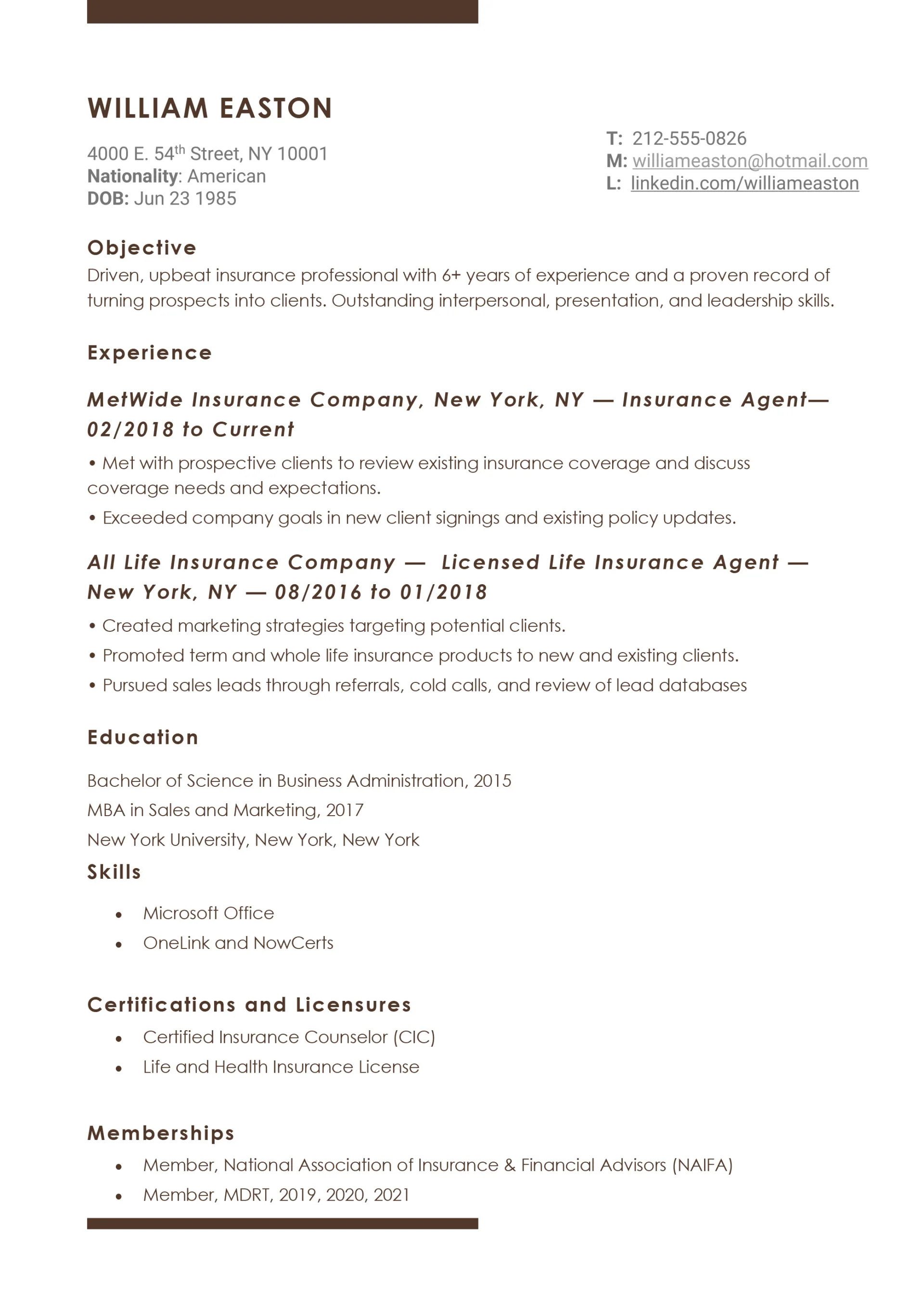 Insurance Resume Samples Insurance Personal Lines Account Manager