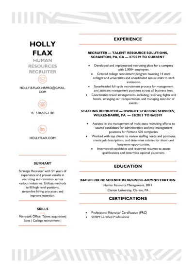 Recruiter resume example to download in word