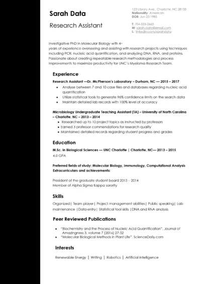 Research assistant resume example to download in word