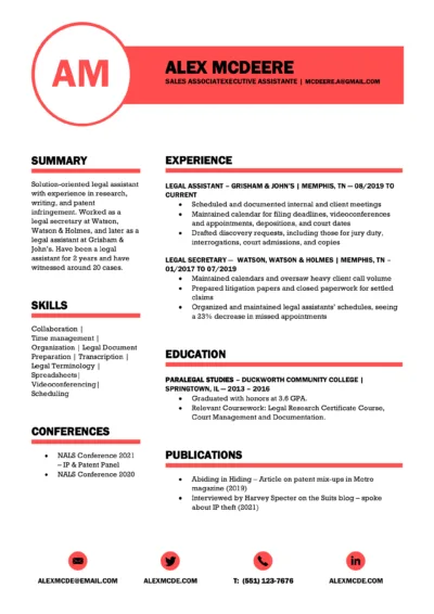 Legal assistant resume example to download in word