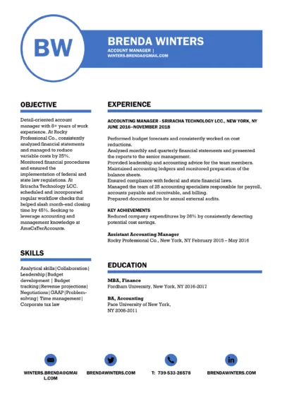 Account Manager Resume Example to download