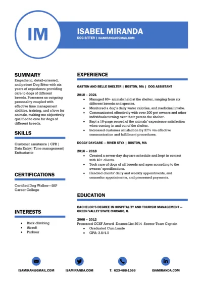 Dog Sitter Resume Example to download