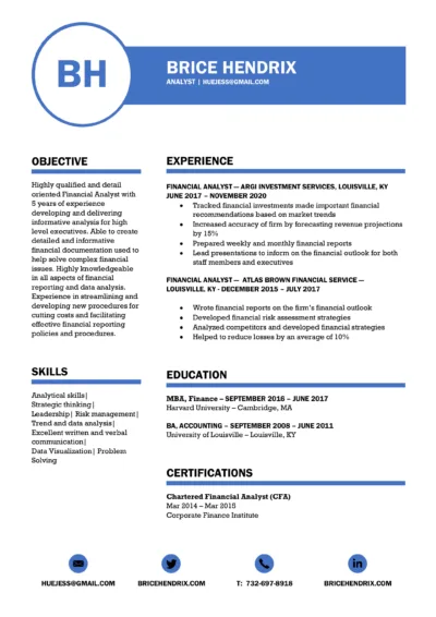Financial Analyst Resume Example to download