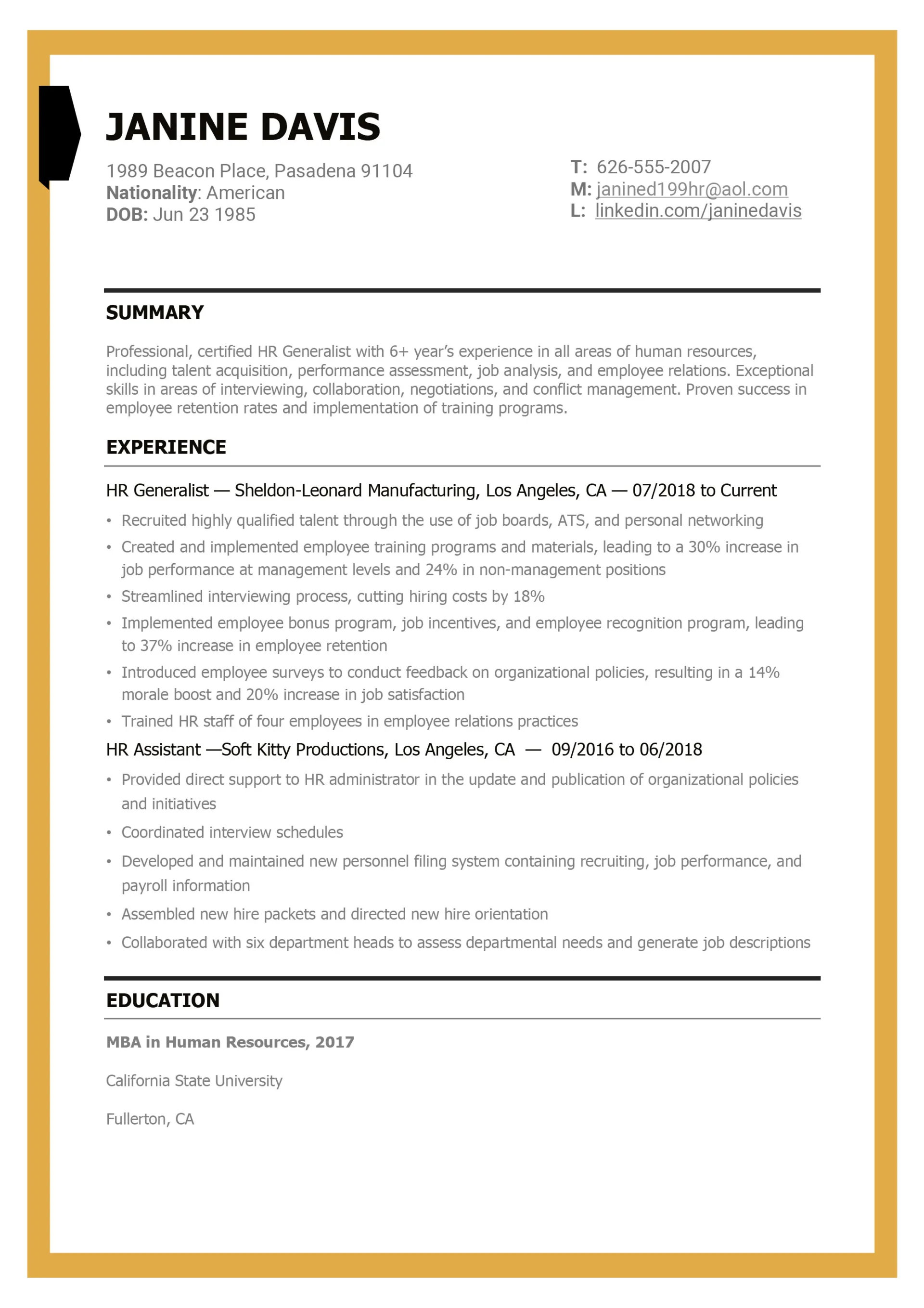 HR Generalist Resume: [+ Free Template to Download]