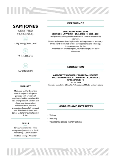 Paralegal Resume Example to download