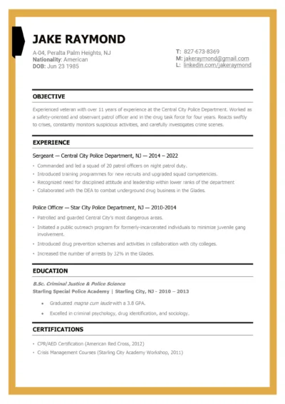Police Officer Resume Example to download