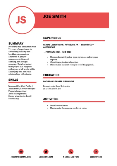 Staff Accountant Resume Example to download