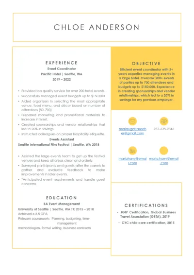 Event Coordinator Resume Example to download in word