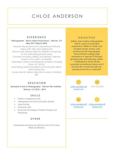 Videographer Resume Example to download in word