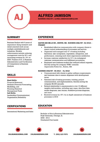 Business Analyst Resume Example to download in word