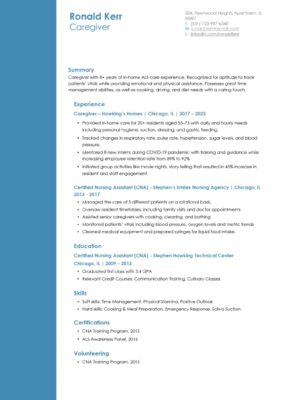 Caregiver Resume Example to download in word for free
