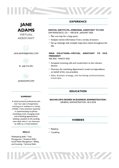 Virtual Assistant Resume Example to download in word