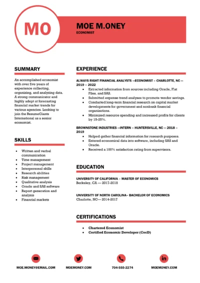 Economist Resume Example to download in word