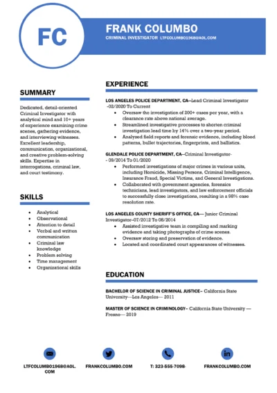 Criminal Investigator Resume Example to download in Word