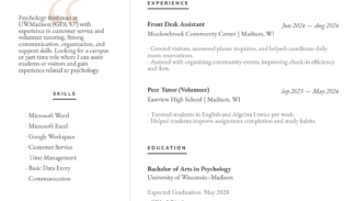 College Freshman resume example